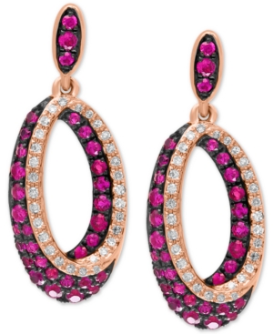 image of Effy Certified Ruby (7/8 ct. t.w.) & Diamond (1/5 ct. t.w.) Drop Hoop Earrings in 14k Rose Gold