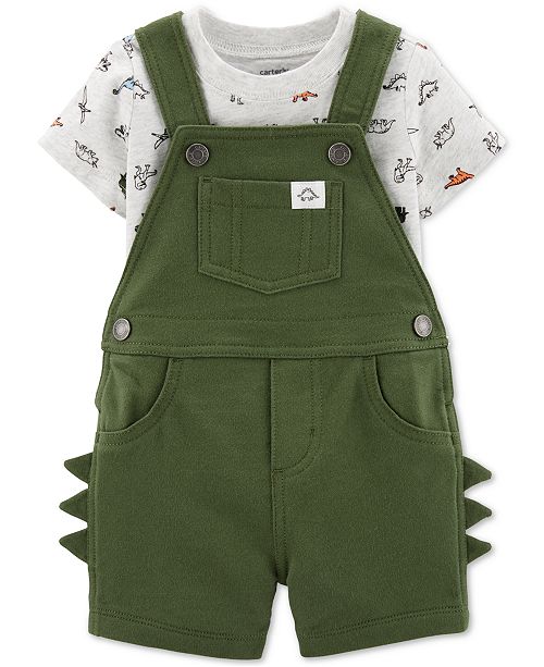 Baby Boys 2 Pc Cotton Dinosaur Print T Shirt Shortalls Set