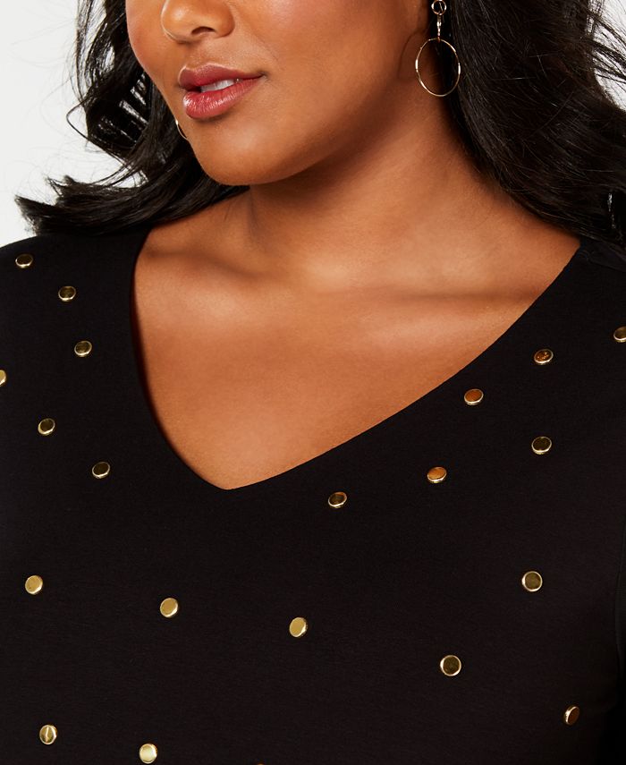 INC International Concepts INC Plus Size Studded IllusionSleeve Top