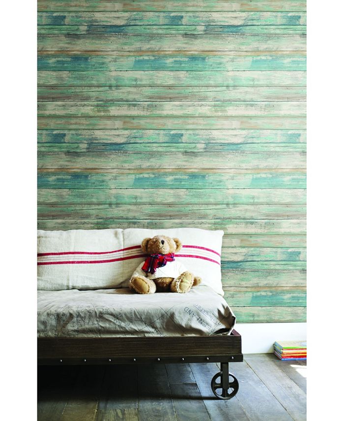 York Wallcoverings Blue Distressed Wood Peel And Stick Wallpaper