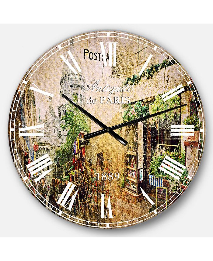 Designart 'Vintage Parisian Cards' French Country Wall Clock Size 23 inch x 23 inch Brown