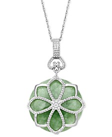 Sterling Silver Necklace, Jade Flower Pendant (21 ct. t.w.)