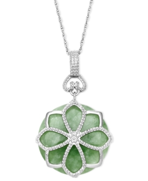 image of Sterling Silver Necklace, Jade Flower Pendant (21 ct. t.w.)