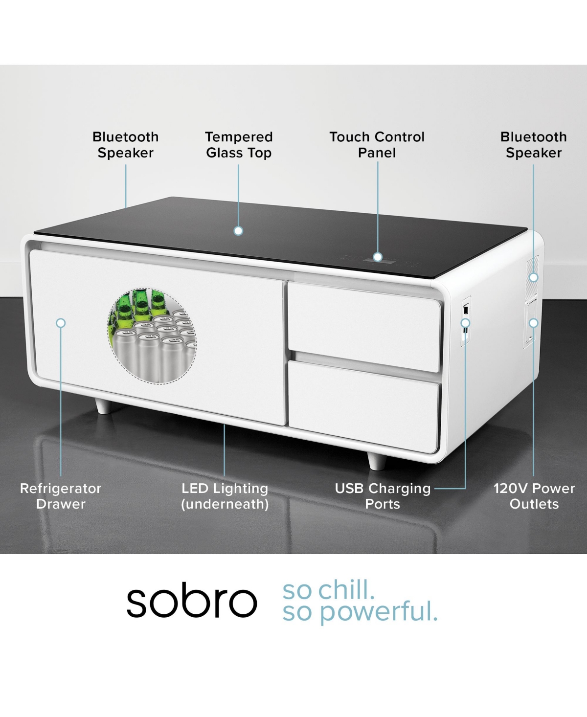 Sobro Smart Storage Coffee Table with Refrigerated Drawer
