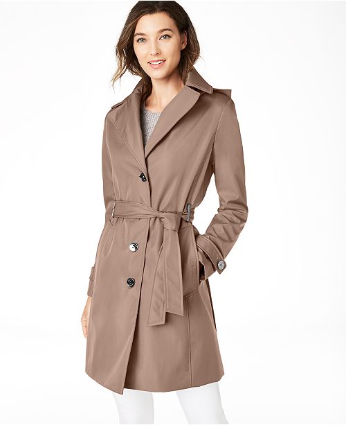 Calvin Klein Petite Belted Hooded Water Resistant Trench Coat, Created for Macys