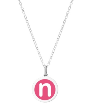Auburn Jewelry Mini Initial Pendant Necklace in Sterling Silver and Hot Pink Enamel 16