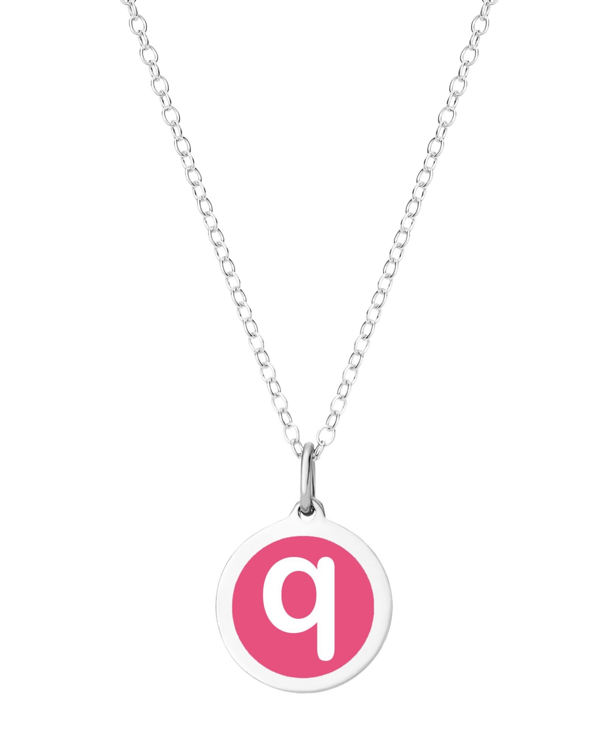 Auburn Jewelry Mini Initial Pendant Necklace in Sterling Silver and Hot Pink Enamel, 16" + 2" Extender
