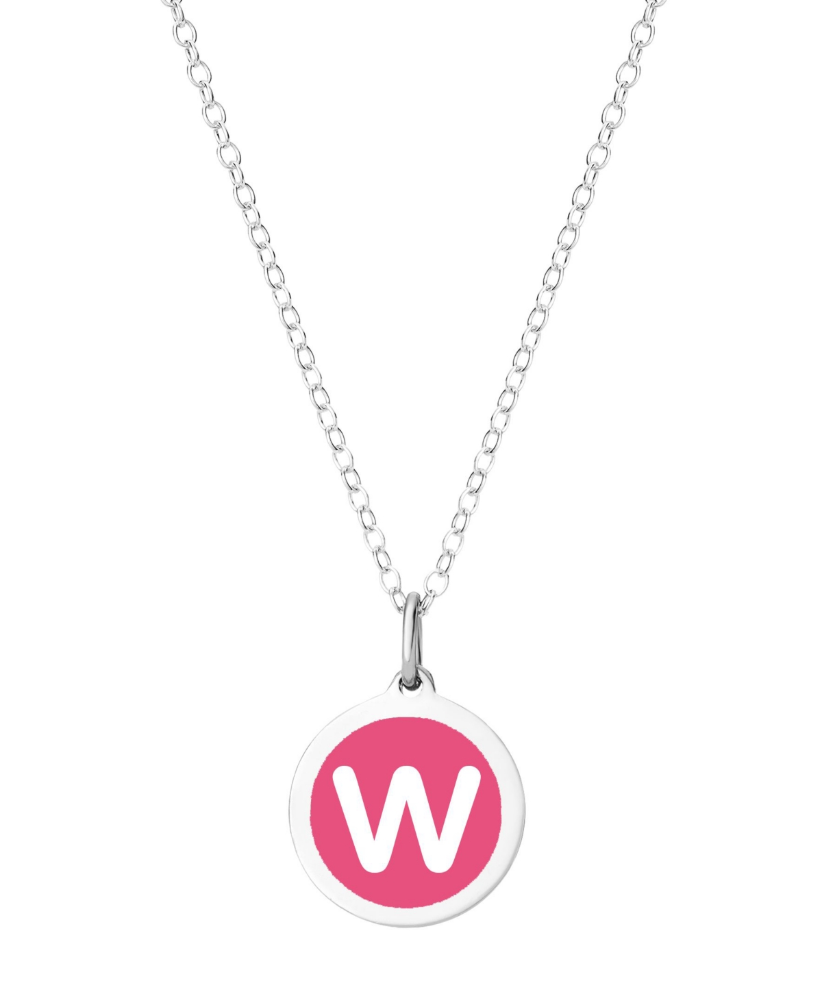Mini Initial Pendant Necklace in Sterling Silver and Hot Pink Enamel, 16" + 2" Extender - Hot Pink-Z