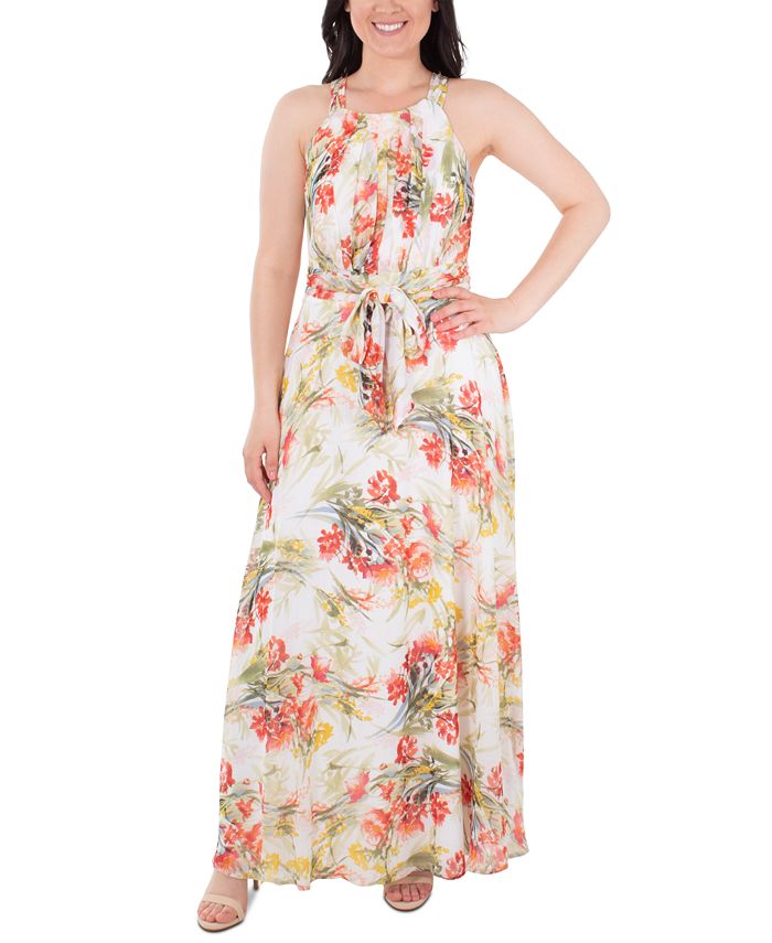 NY Collection Floral-Print Pleated Maxi Dress - Macy's