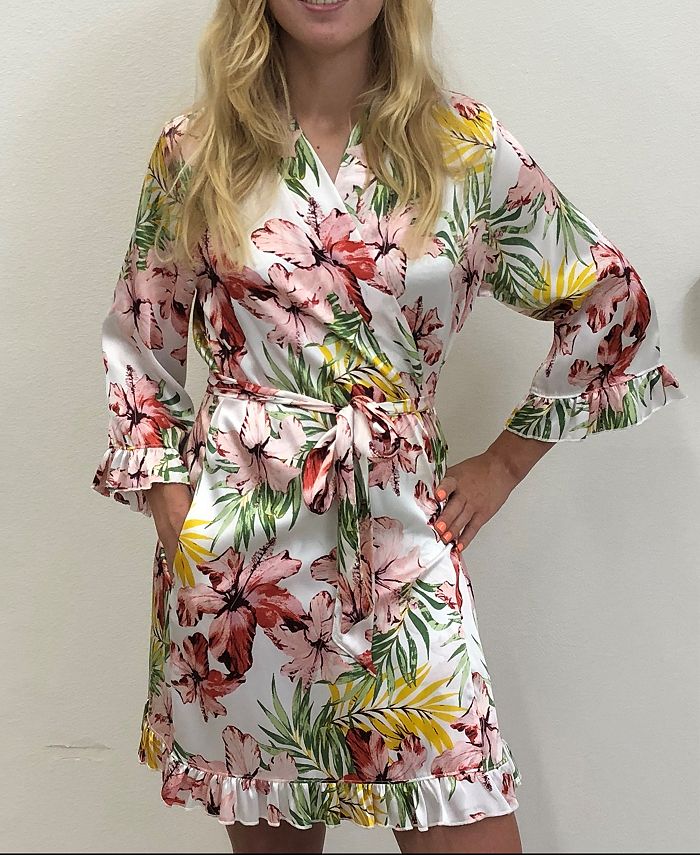 Wedding Prep Gals Plus Size Ruffle Tropical Robe, Online Only Macy's
