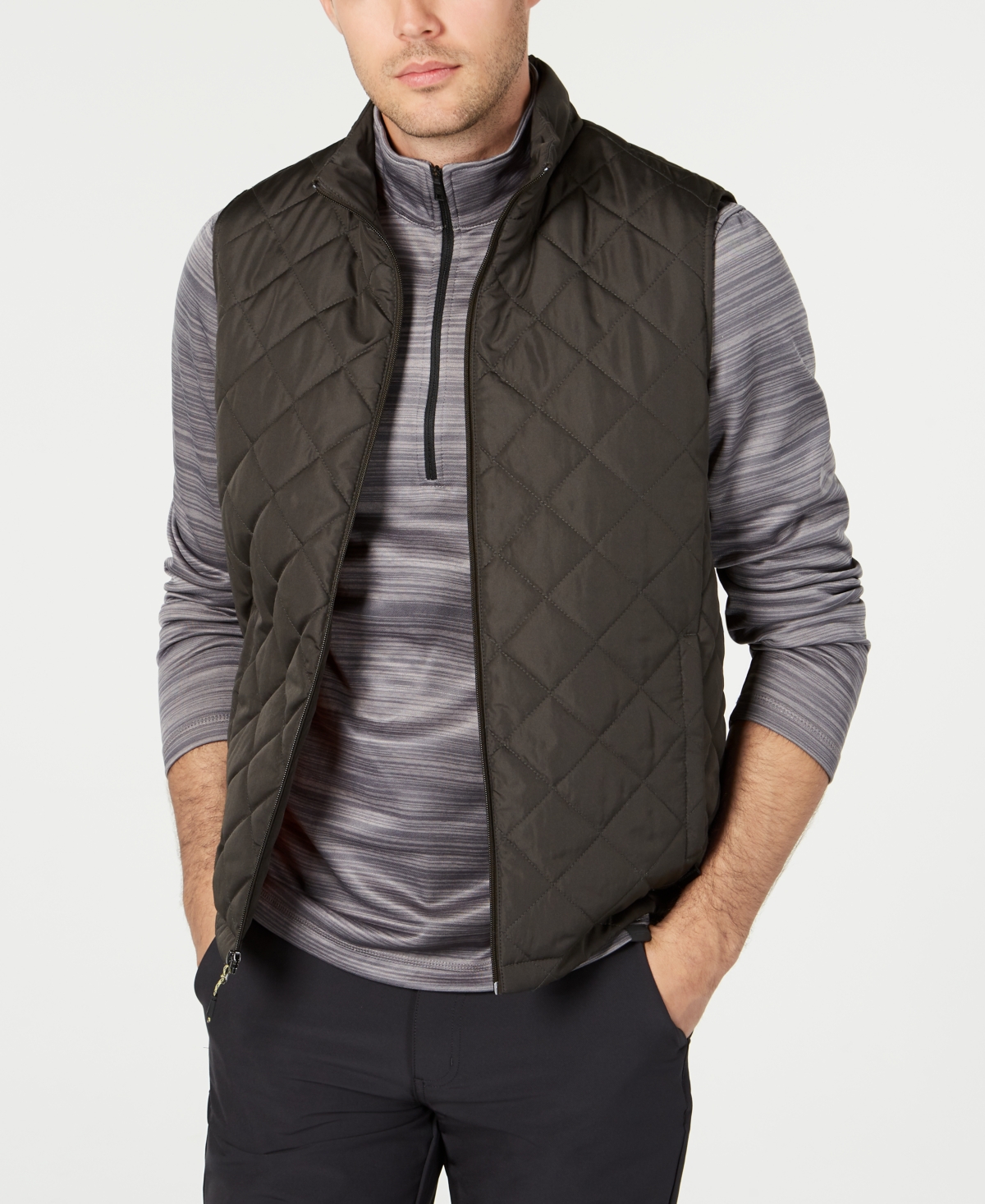 Men's Diamond Quilted Heritage Vest, Created for Macy's - Dark Forest