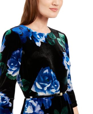 Calvin Klein Belted Printed Velvet Dress