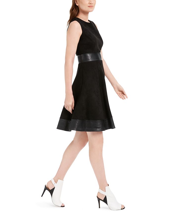 Calvin Klein Faux-Suede & Faux-Leather Fit & Flare Dress - Macy's