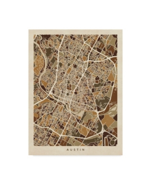 Trademark Global Michael Tompsett Austin Texas City Map Brown Canvas Art In Multi