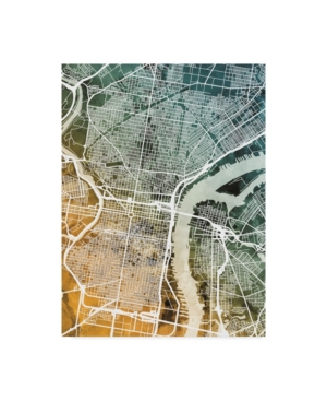 Trademark Global Michael Tompsett Philadelphia Pennsylvania Street Map Teal Orange Canvas Art In Multi