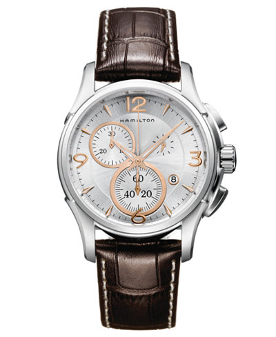 Hamilton Watch, Men's Swiss Chronograph Jazzmaster Brown Leather Strap 42mm H32612555