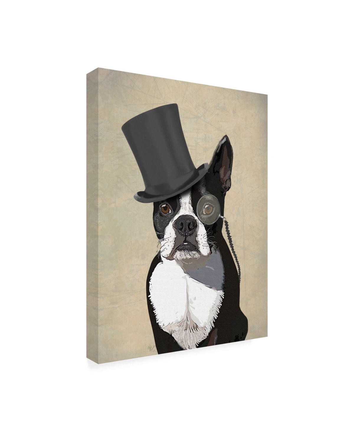 Fab Funky Boston Terrier, Formal Hound and Hat Canvas Art -