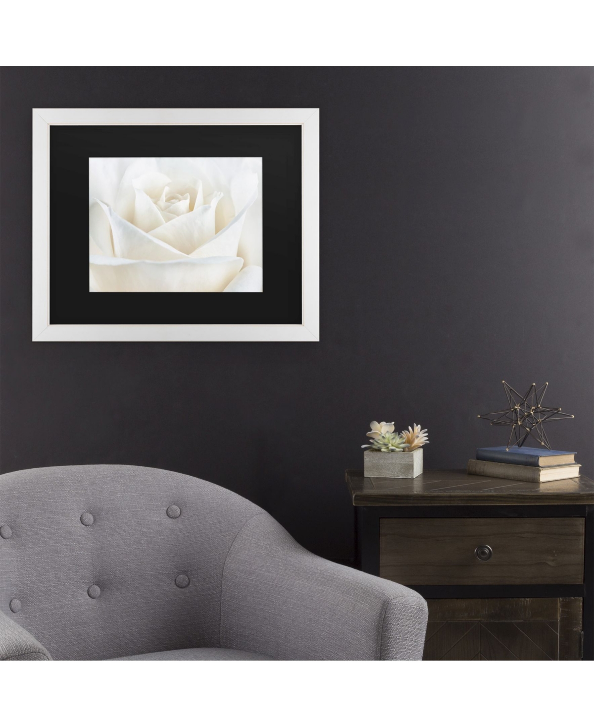 Cora Niele Pure White Rose Matted Framed Art -
