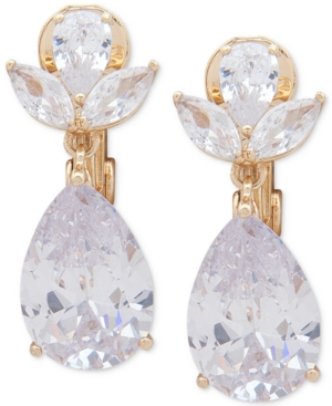 image of Anne Klein Gold-Tone Crystal E-z Comfort Clip-On Earrings