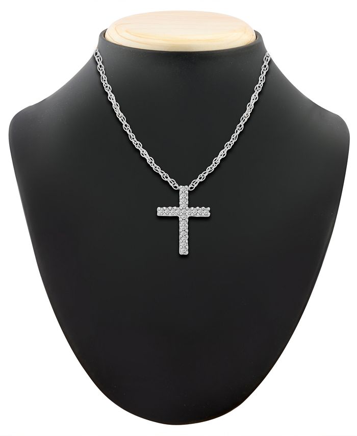 Macy's - Diamond Cross Pendant Necklace in 14k White Gold (1/10 ct. t.w.)
