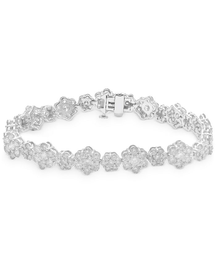 Macy's Diamond Flower Cluster Link Bracelet (10 ct. t.w.) in 14k White ...