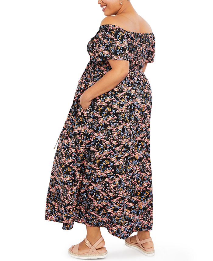 Motherhood Maternity Plus Size Off-the-Shoulder Maxi Dress - Macy's