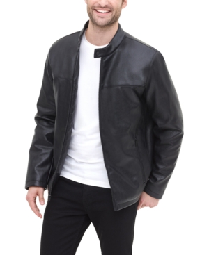 DKNY MEN'S CLASSIC FAUX LEATHER STAND COLLAR RACER JACKET