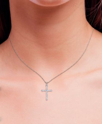 Diamond Cross Pendant Necklace (1/2 ct. t.w.) in Sterling Silver or 14k Gold-Plate Over Sterling Silver, 16 + 2 Extender