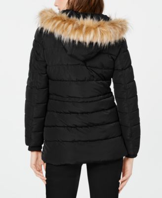 guess puffer coat with faux fur hood