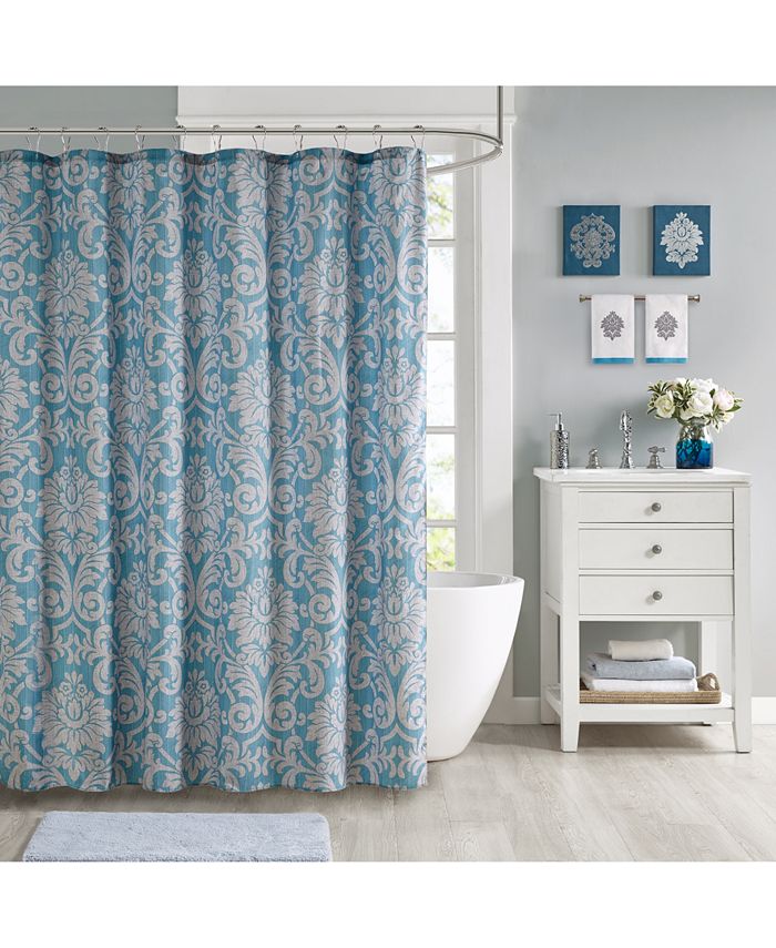 Decorative Fabric Shower Curtain Teal Pink Grey Damask Design 