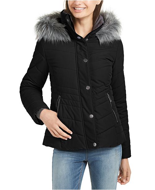Maralyn Me Juniors Faux Fur Trim Hooded Puffer Coat Reviews Coats Women Macy S