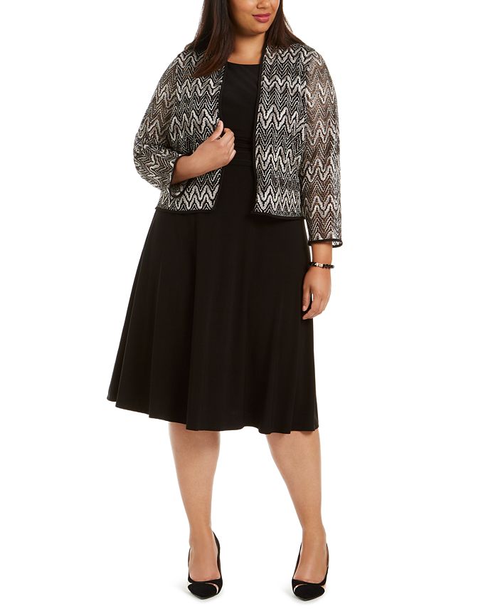 Jessica Howard Plus Size Midi Dress & Chevron Lace Jacket - Macy's