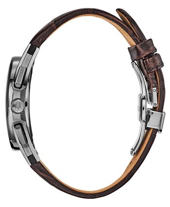 Bulova - Men's Chronograph Curv Progressive Sport Brown Leather Strap Watch 44mm