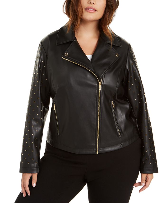 Calvin Klein Plus Size Studded Moto Jacket & Reviews - Jackets ...