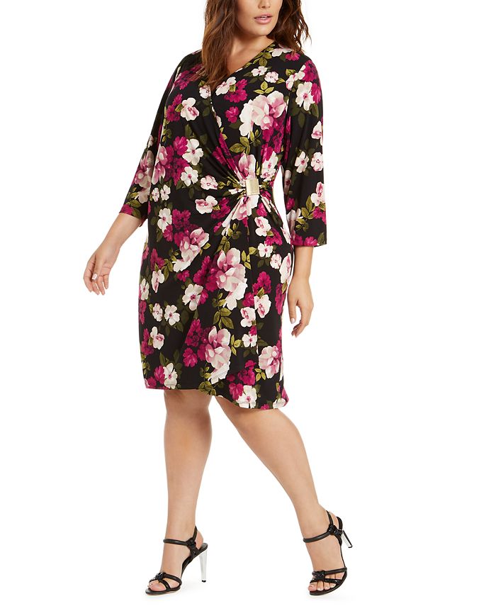 Calvin Klein Floral-Print Faux-Wrap Dress & Reviews - Dresses - Plus ...
