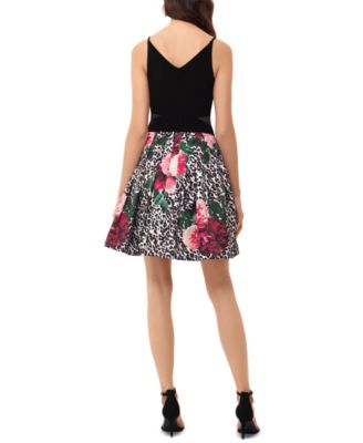 xscape floral fit and flare dress