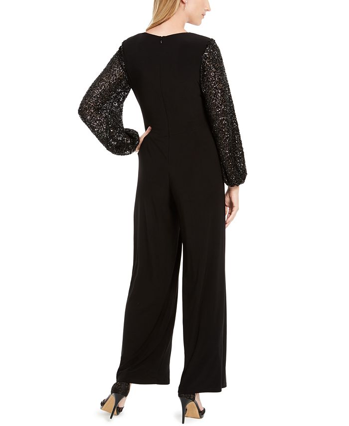 Adrianna Papell Sequin-Sleeve Jumpsuit - Macy's