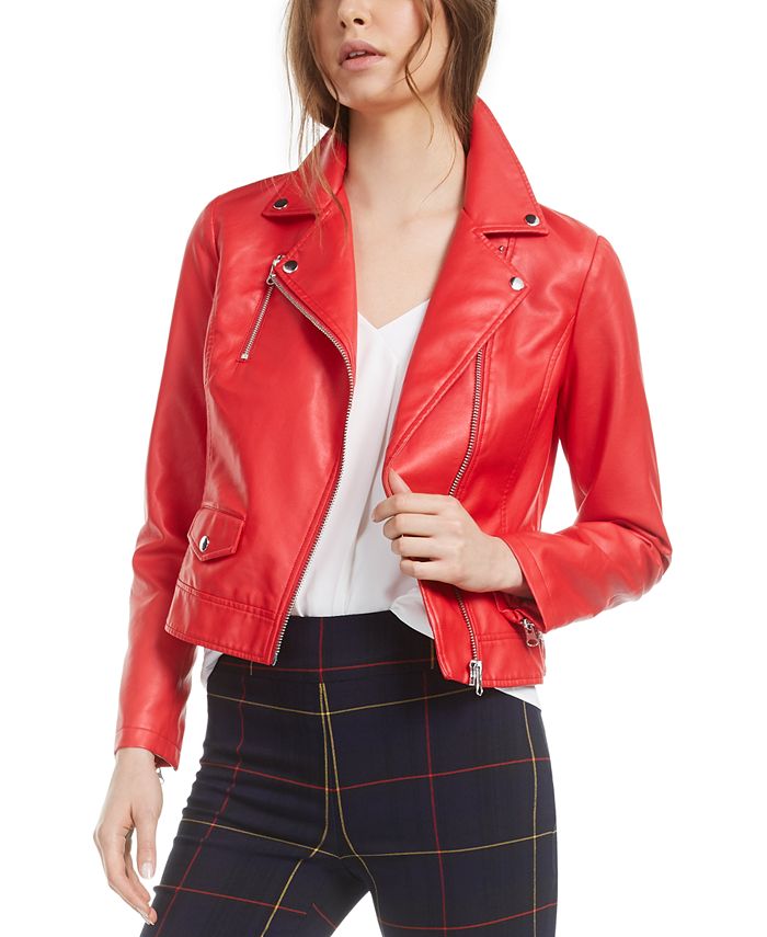 Macy's red leather jacket top