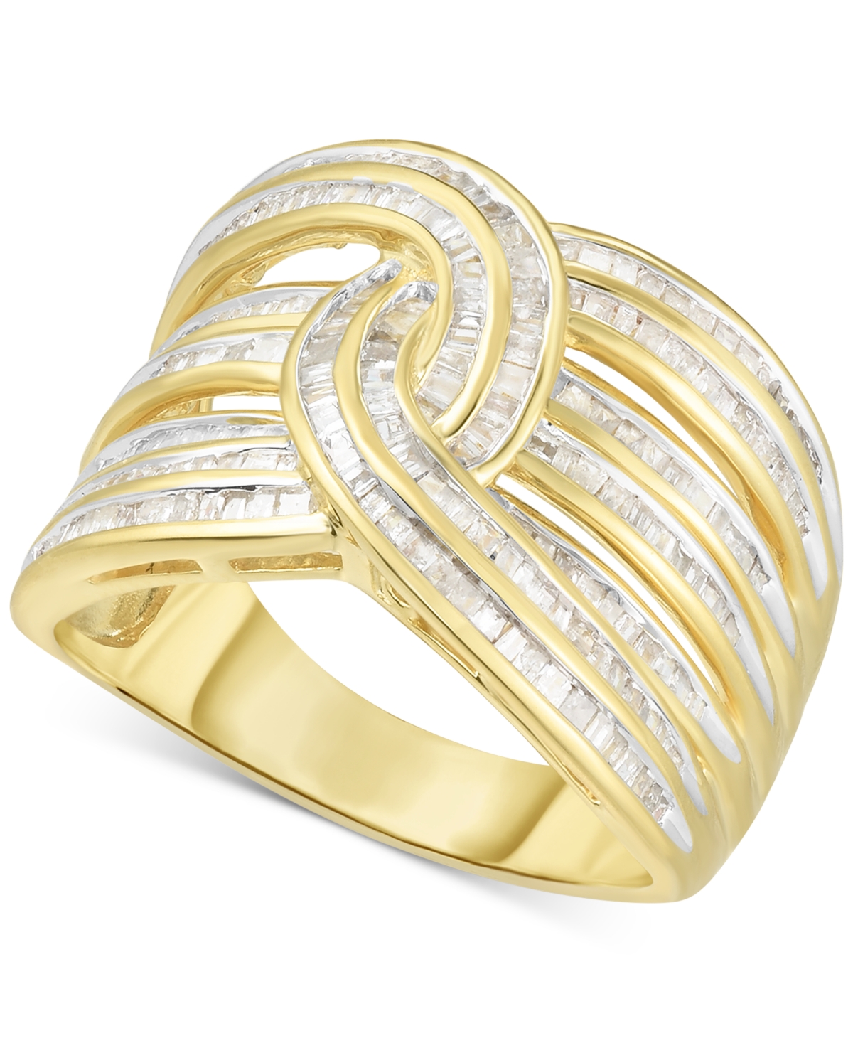 Diamond Baguette Interwoven Statement Ring (1 ct. t.w.) in Rose Gold-Plated Sterling Silver (Also available in Gold-Plated Silver) -Silve