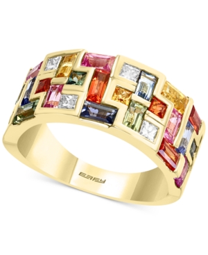 image of Effy Multi-Sapphire (3-1/20 ct. t.w.) & Diamond (1/5 ct. t.w.) Statement Ring in 14k Gold