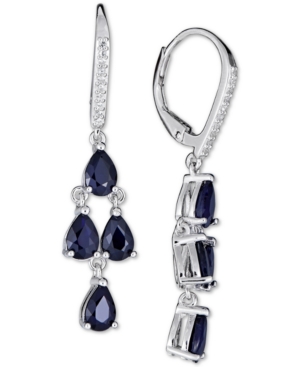 image of Sapphire (4 ct. t.w.) & White Sapphire (1/10 ct. t.w.) Drop Earrings in Sterling Silver