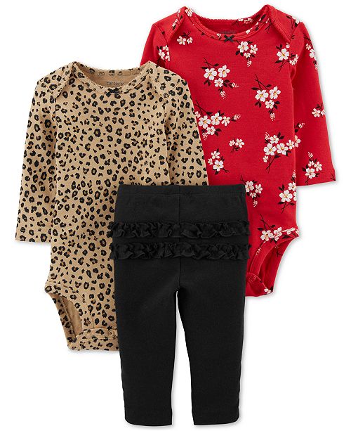 Carter S Baby Girls 3 Pc Cotton Leopard Print Floral Print Bodysuits Ruffled Pants Set Reviews Sets Outfits Kids Macy S
