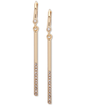 image of Dkny Gold-Tone Half-Pave Bar Linear Drop Earrings