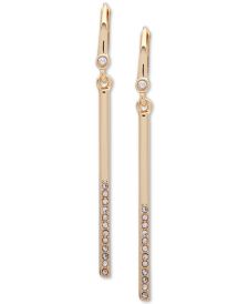 Gold-Tone Half-Pavé Bar Linear Drop Earrings 