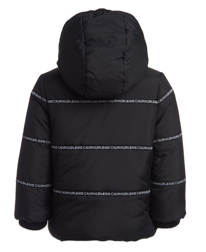 Calvin Klein Little Boys Hooded Logo-Tape Bubble Jacket - Macy's
