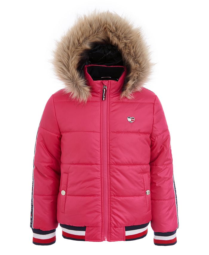 Tommy Hilfiger Big Girls Hooded Puffer Jacket With Faux-Fur Trim - Macy's
