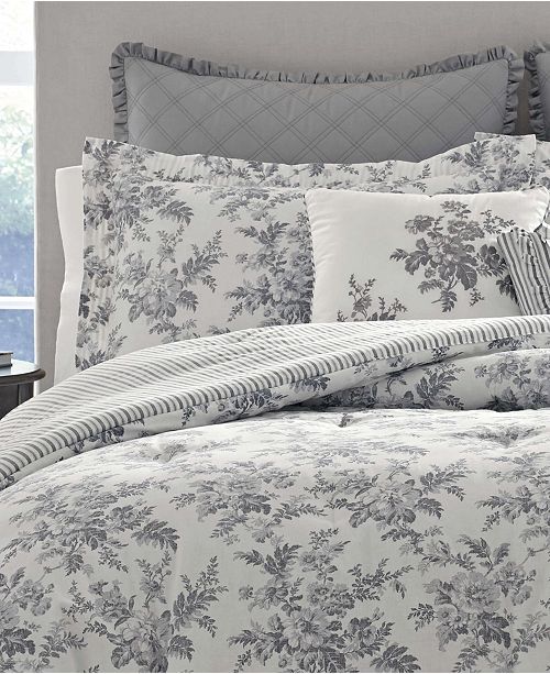 Laura Ashley Annalise Floral Shadow Grey Duvet Set, Full ...