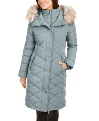 calvin klein quilted faux fur hooded coat