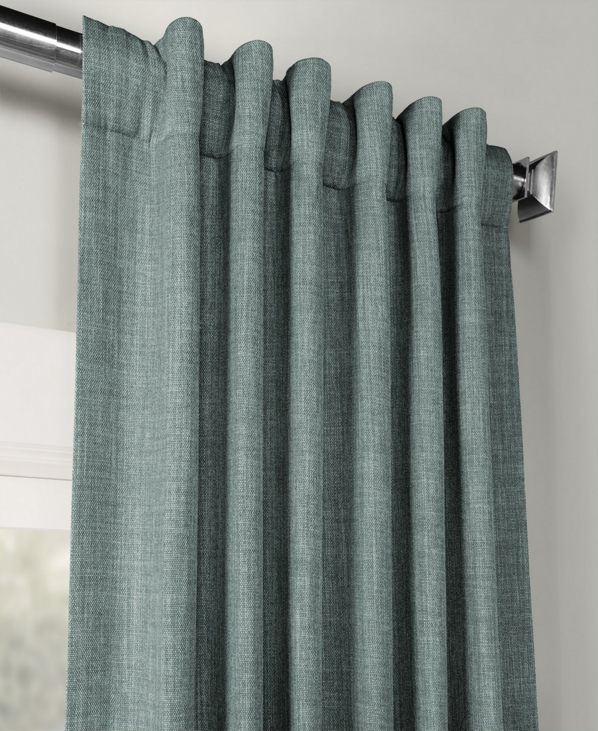 Half Price Drapes Nomad Tan Textured Faux Linen Room Darkening Curtain In Teal