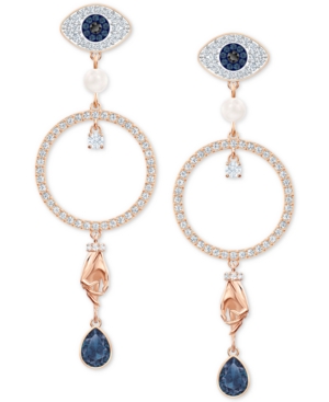 image of Swarovski Rose Gold-Tone Crystal Evil-Eye, Hoop & Hand Drop Earrings